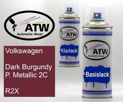 Volkswagen, Dark Burgundy P. Metallic 2C, R2X: 400ml Sprühdose + 400ml Klarlack - Set, von ATW Autoteile West.